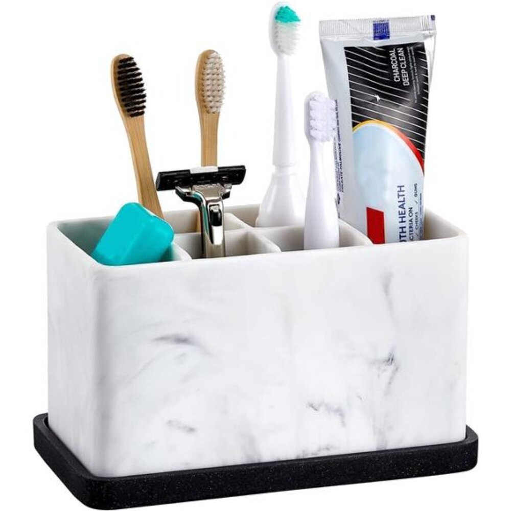 Large Electric Toothbrush Holder – Marble Bathroom Organizer with Drain Tray